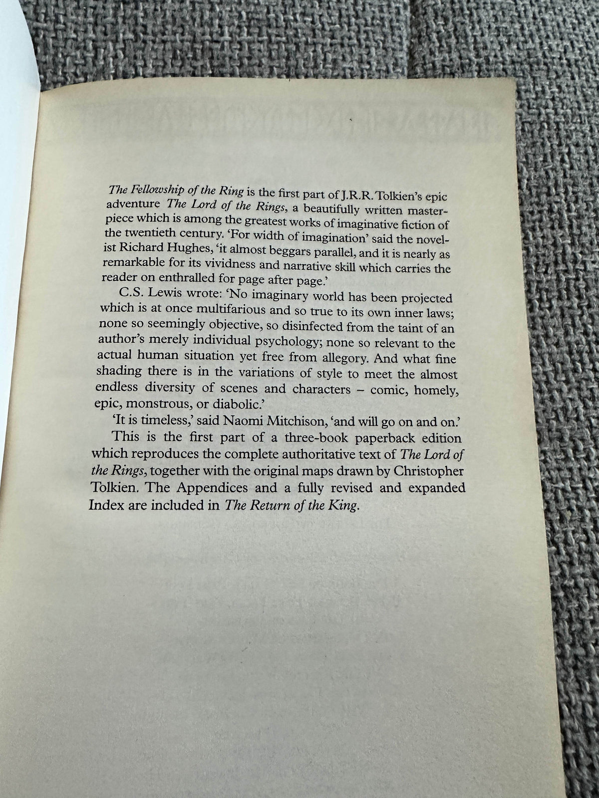 2011 The Fellowship Of The Ring (Lord Of The Rings Part 1) J. R. R. Tolkien(HarperCollins) - Honeyburn Books (UK)