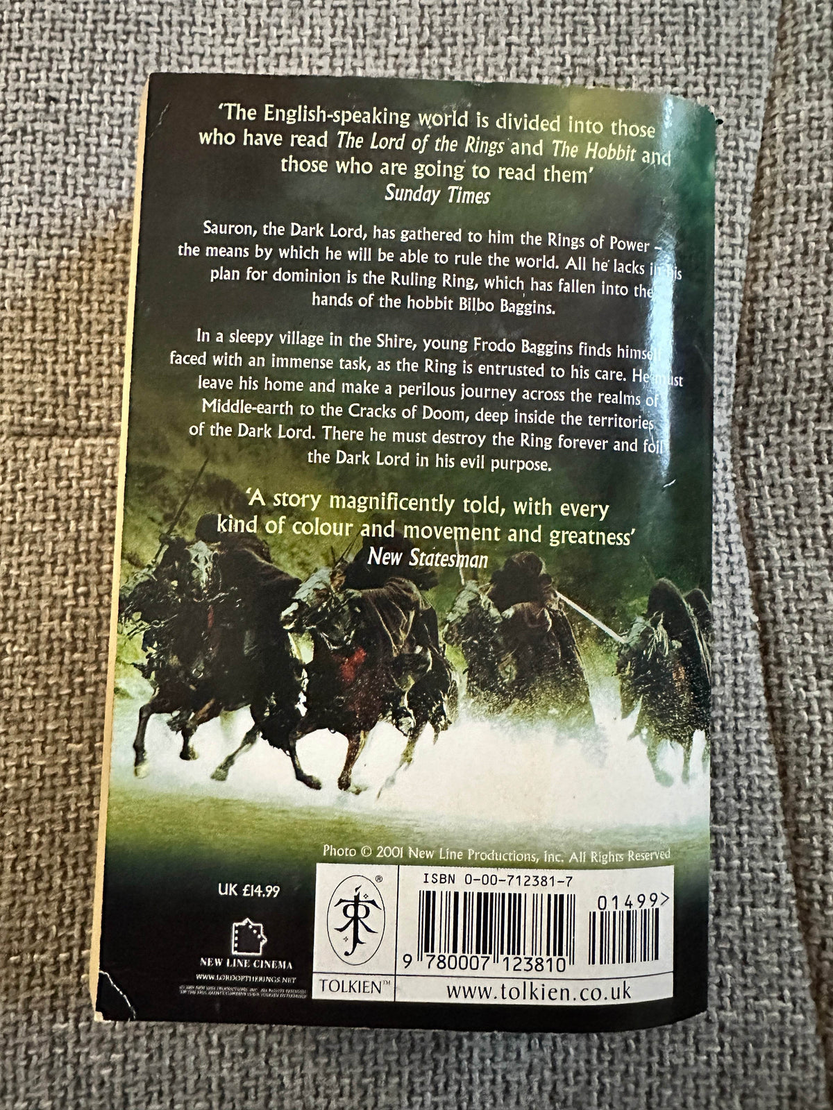 2001 Lord Of The Rings(Complete) J. R. R. Tolkien(With maps) HarperCollins Paperback - Honeyburn Books (UK)