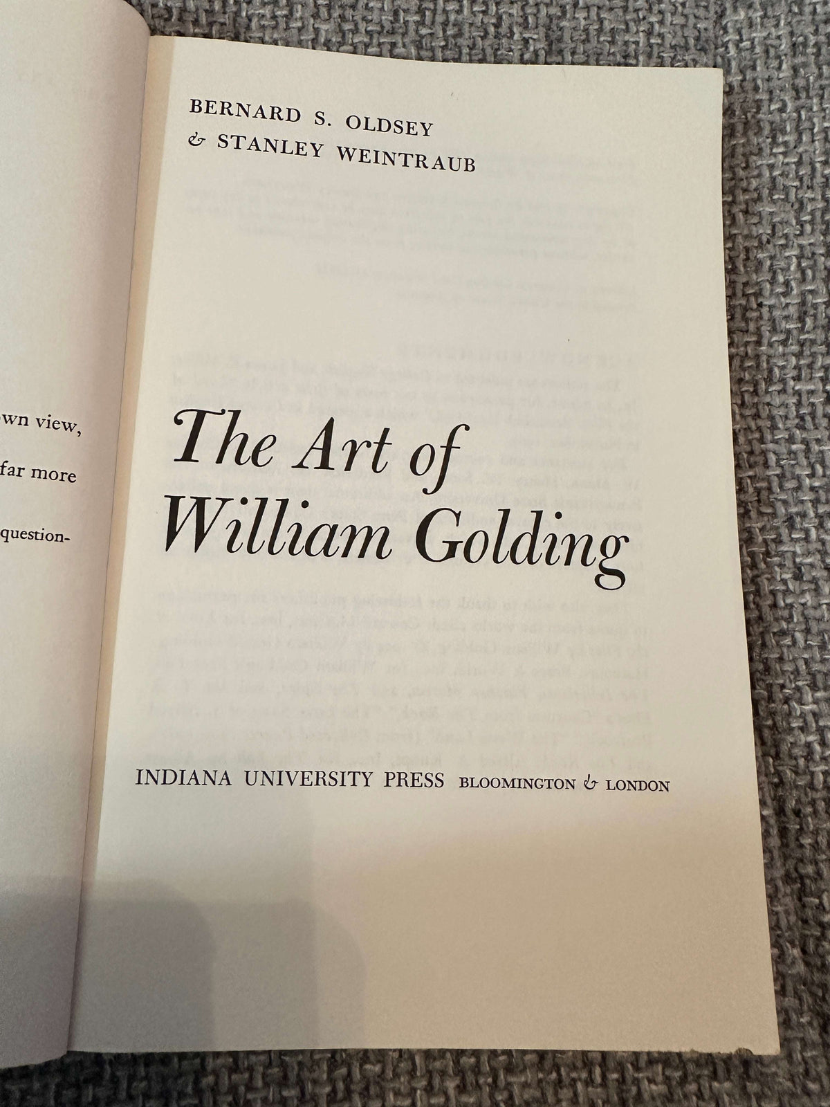 1968*1st* The Art Of William Golding - Bernard S. Oldsey & Stanley Weintraub (Midland Book) USA Edition
