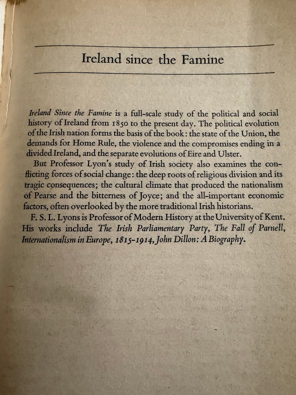 1981 Ireland Since The Famine - F. S. L. Lyons - Fontana