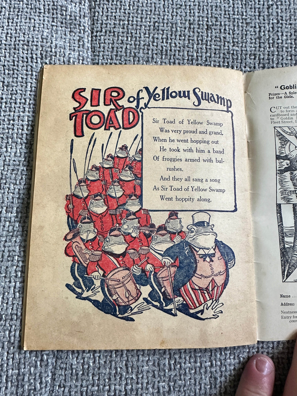 1934 Fairyland Tales vintage children's book featuring colorful illustrations of Sir Toad of Yellow Swamp