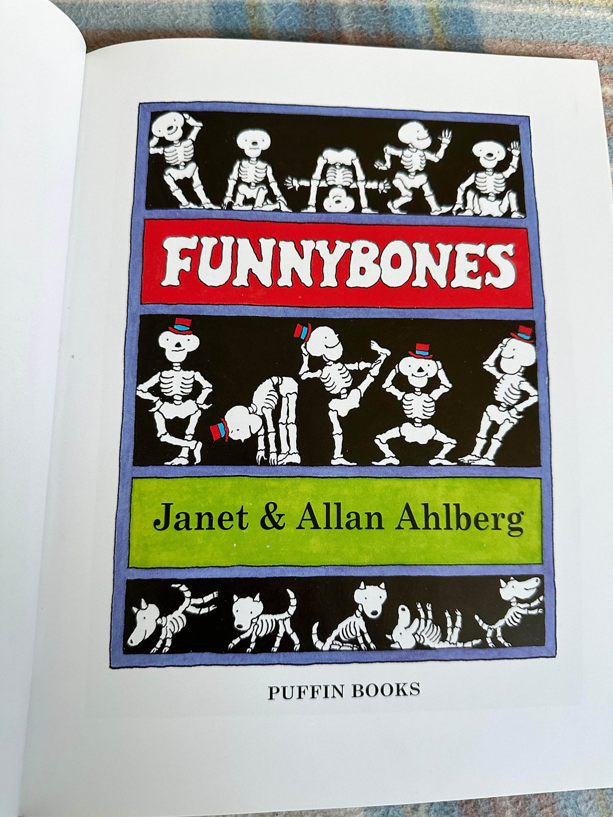 Funnybones Janet and Allan Ahlberg book with colorful illustrations of playful skeletons