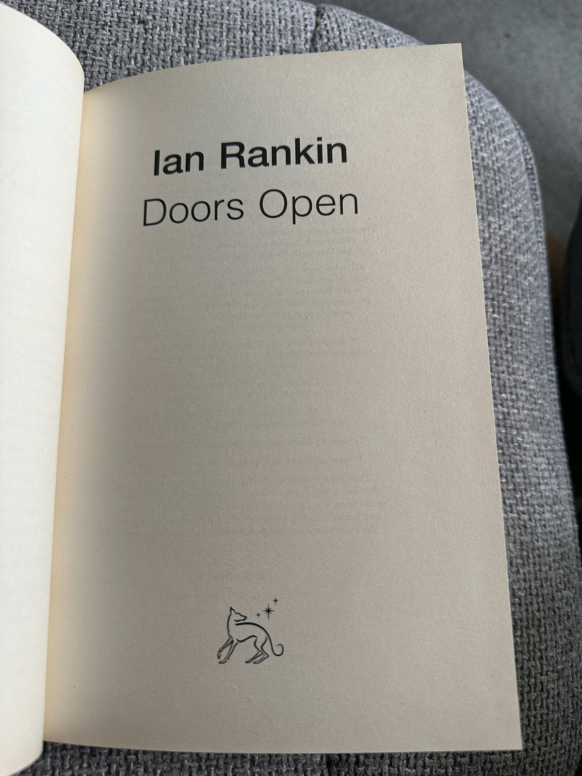Inside page of Ian Rankin's Doors Open hardback book featuring title and author, 2008 Doors Open hardback for sale