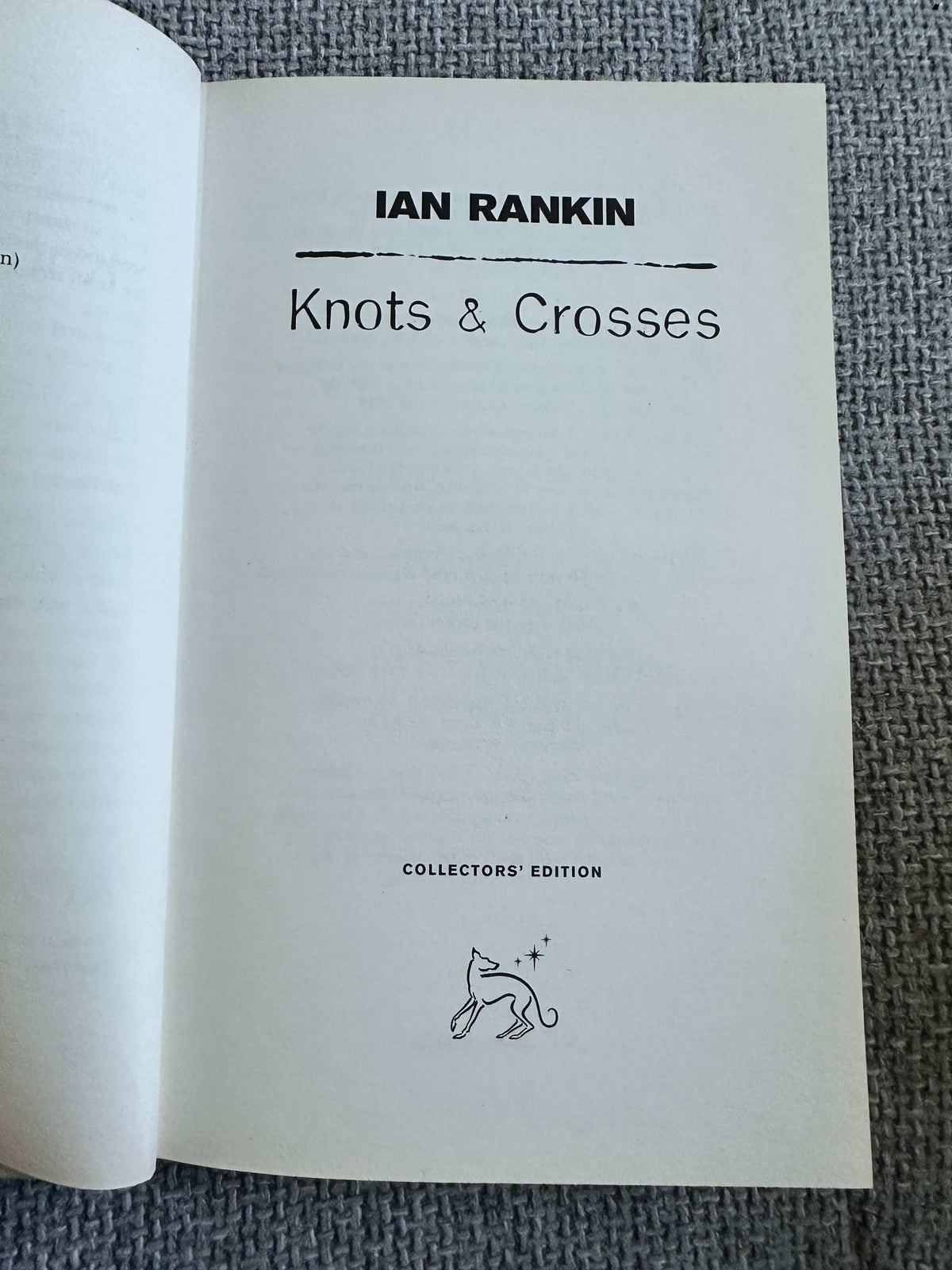 Ian Rankin Knots and Crosses collectors edition for sale featuring elegant typography and illustration