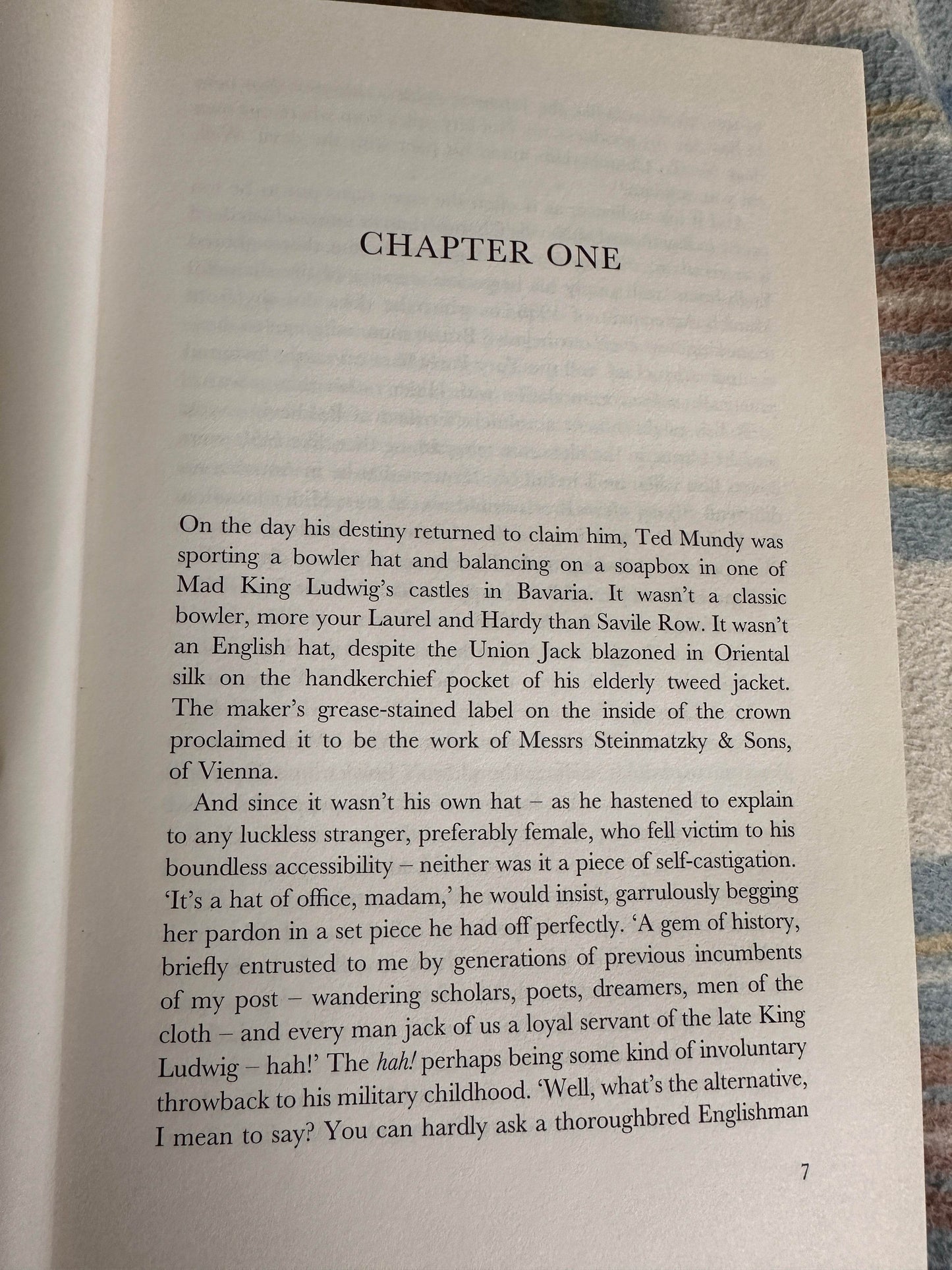 First edition of Absolute Friends by John le Carre showcasing Chapter One on a textured background