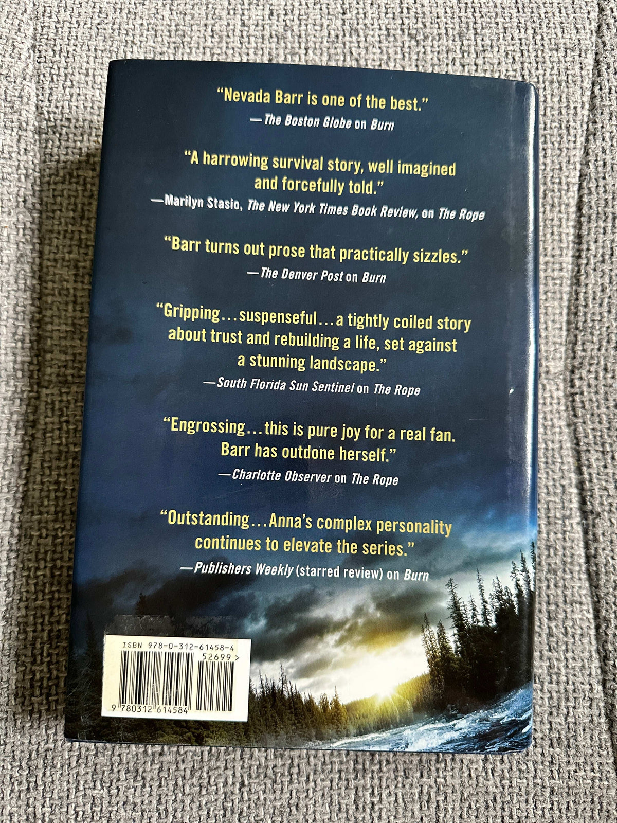 Destroyer Angel Nevada Barr first edition book back cover featuring reviews and landscape imagery