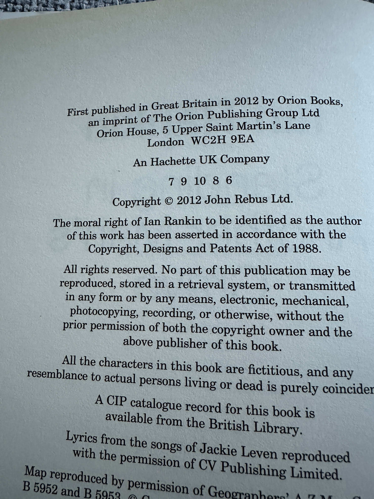 First edition collectible Rebus novels UK with copyright details and publisher information