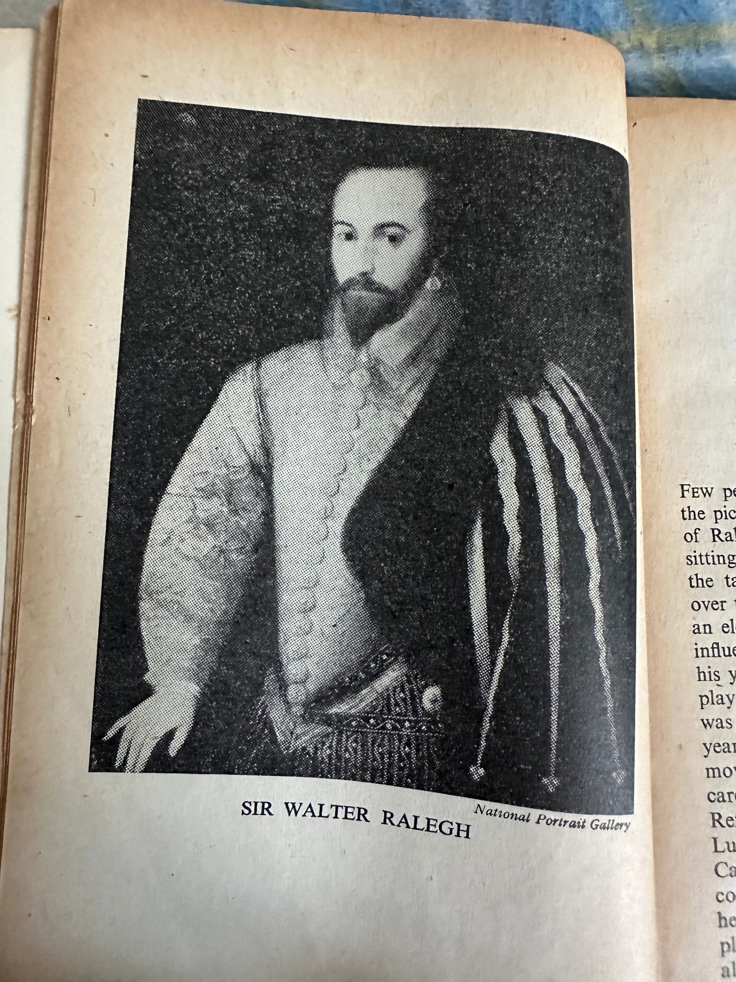 Close-up of Sir Walter Ralegh biography first edition featuring historic portrait for collectors