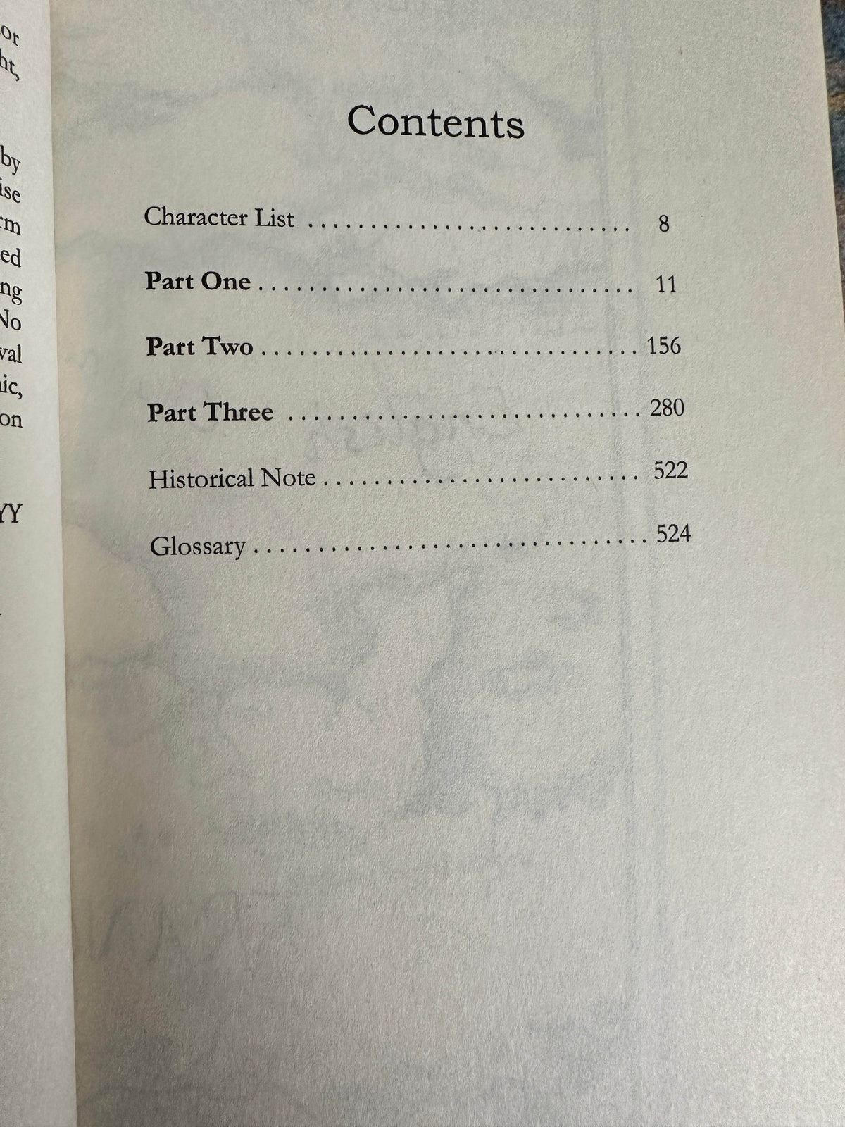 Contents page of signed By Sword and Storm Margaret Skea with chapter details and glossary