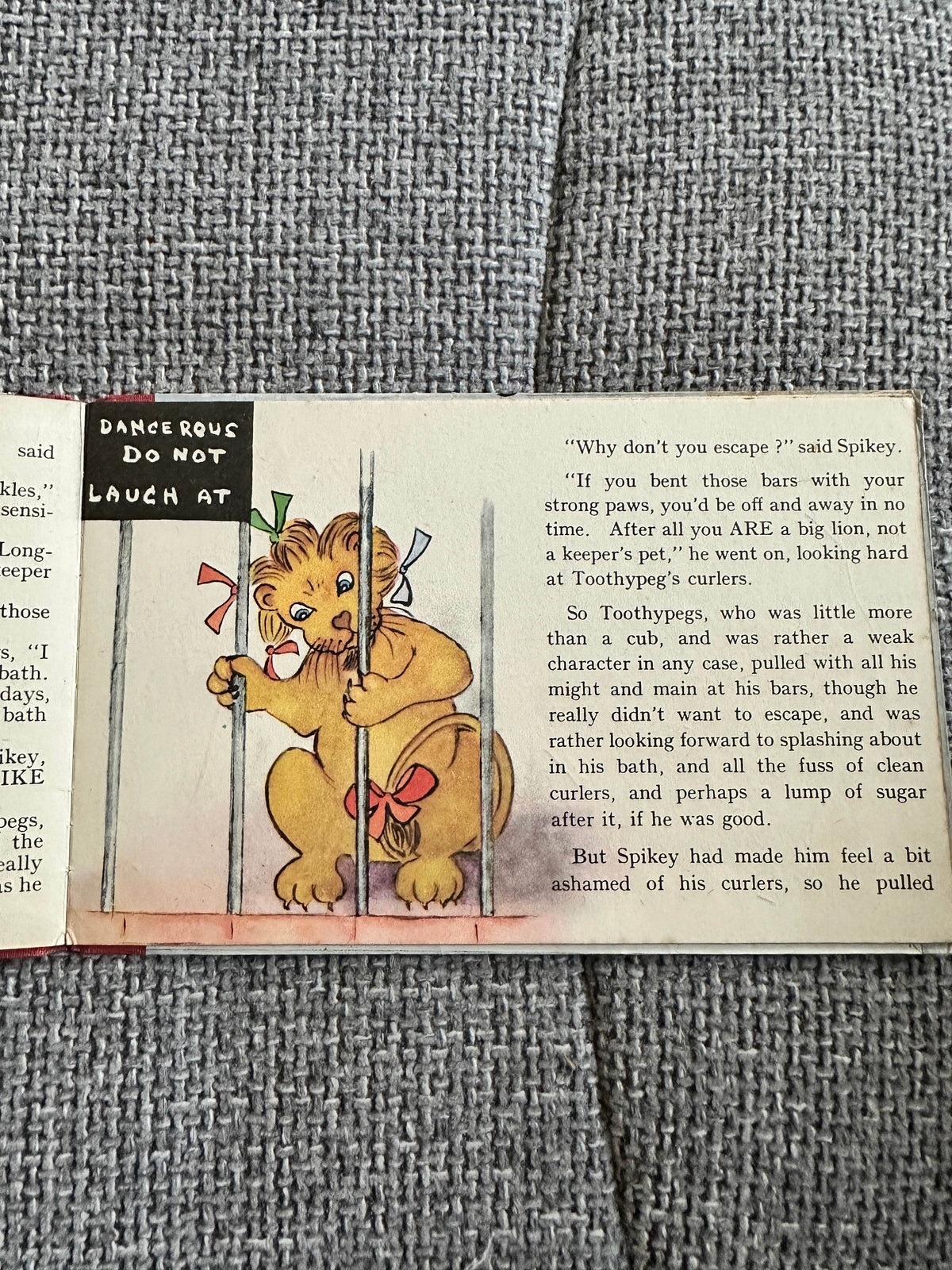 Something Like A Lion vintage children's book page with a lion and quirky illustrations