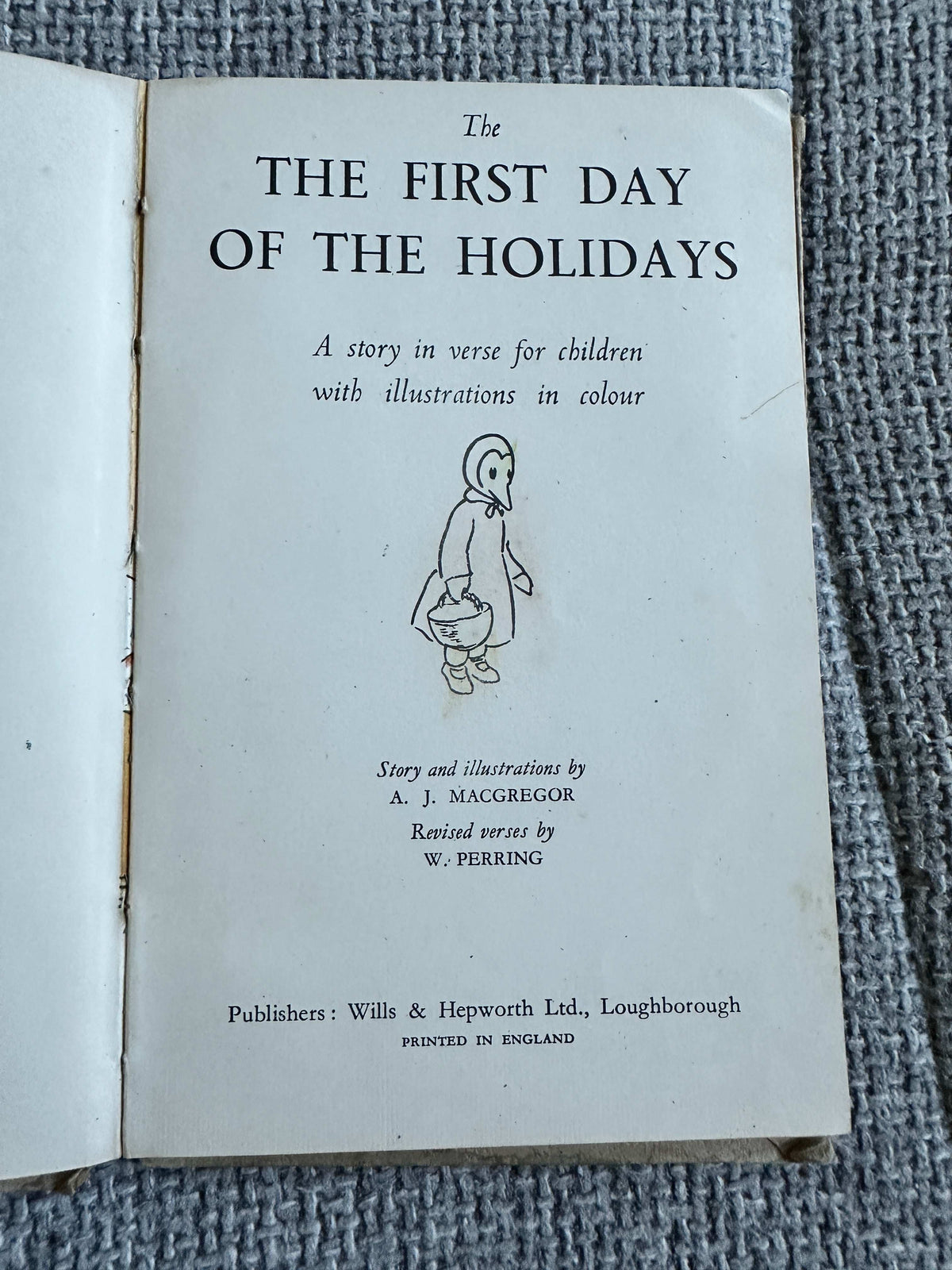 The First Day of the Holidays vintage children's book featuring colorful illustrations and a whimsical story