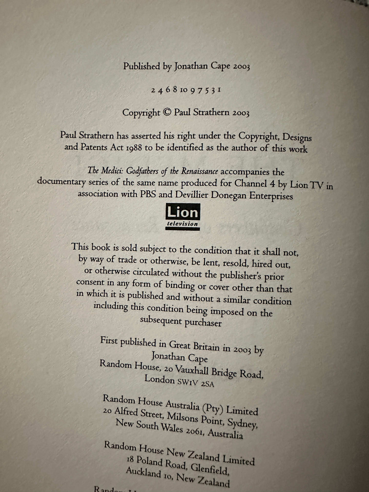 The Medici Godfathers Of The Renaissance first edition book page showcasing copyright and publication details