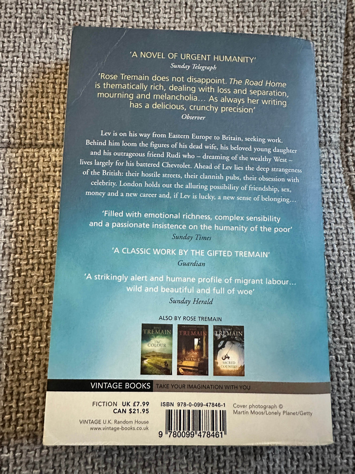 The Road Home Rose Tremain vintage book back cover featuring reviews and details