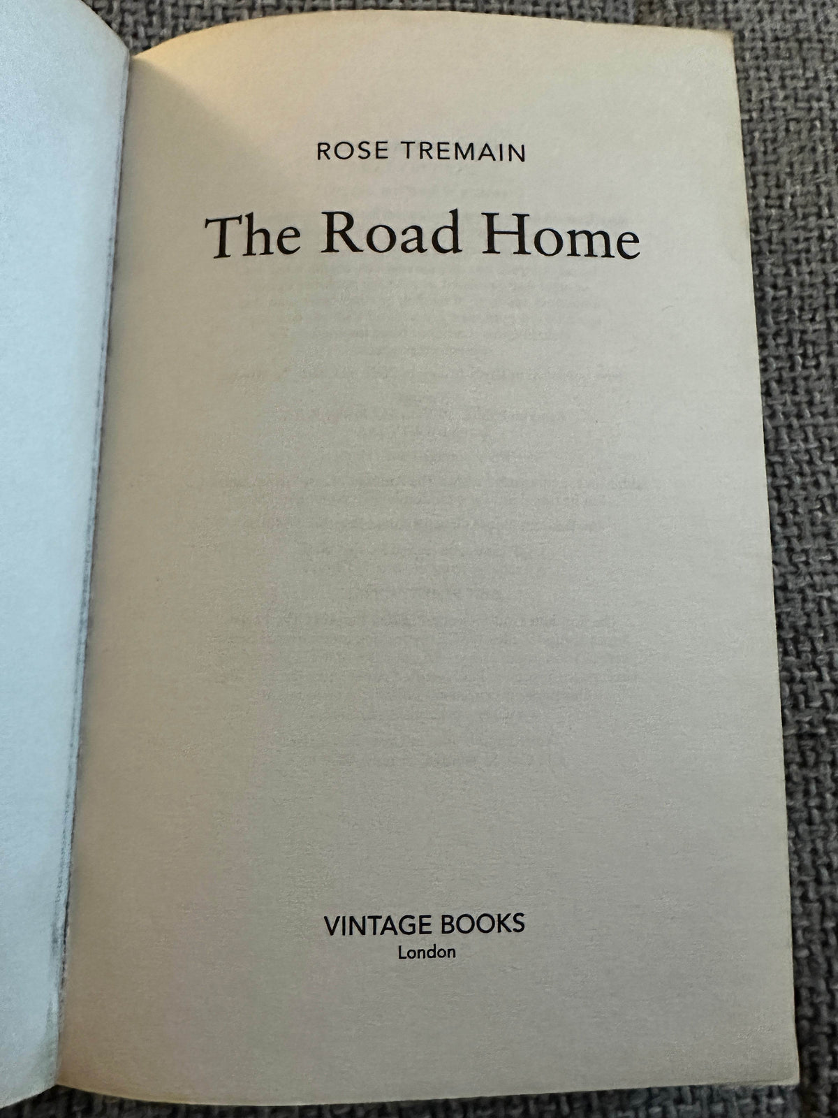 The Road Home Rose Tremain vintage book cover with elegant typography and publisher details