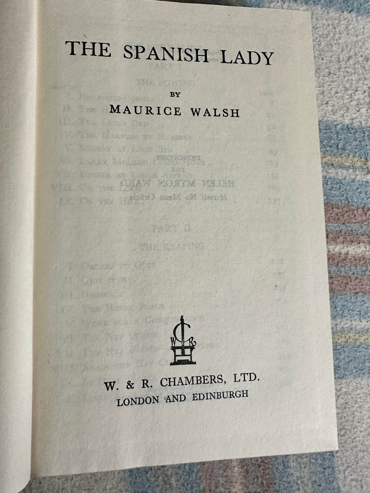 The Spanish Lady Maurice Walsh first edition title page with publisher details from Honeyburn Books
