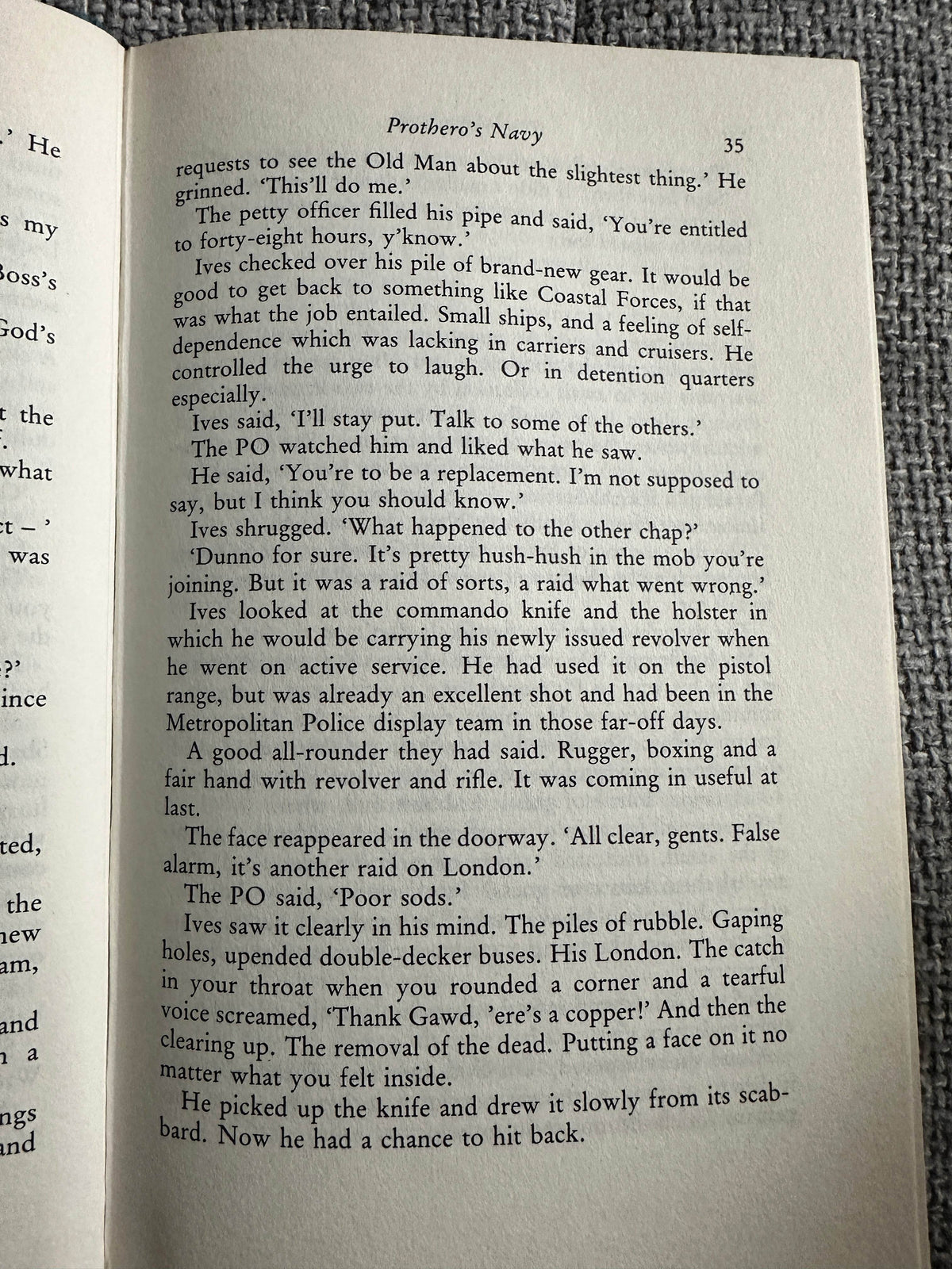 First edition of The Volunteers Douglas Reeman inside page revealing Prothero's Navy text