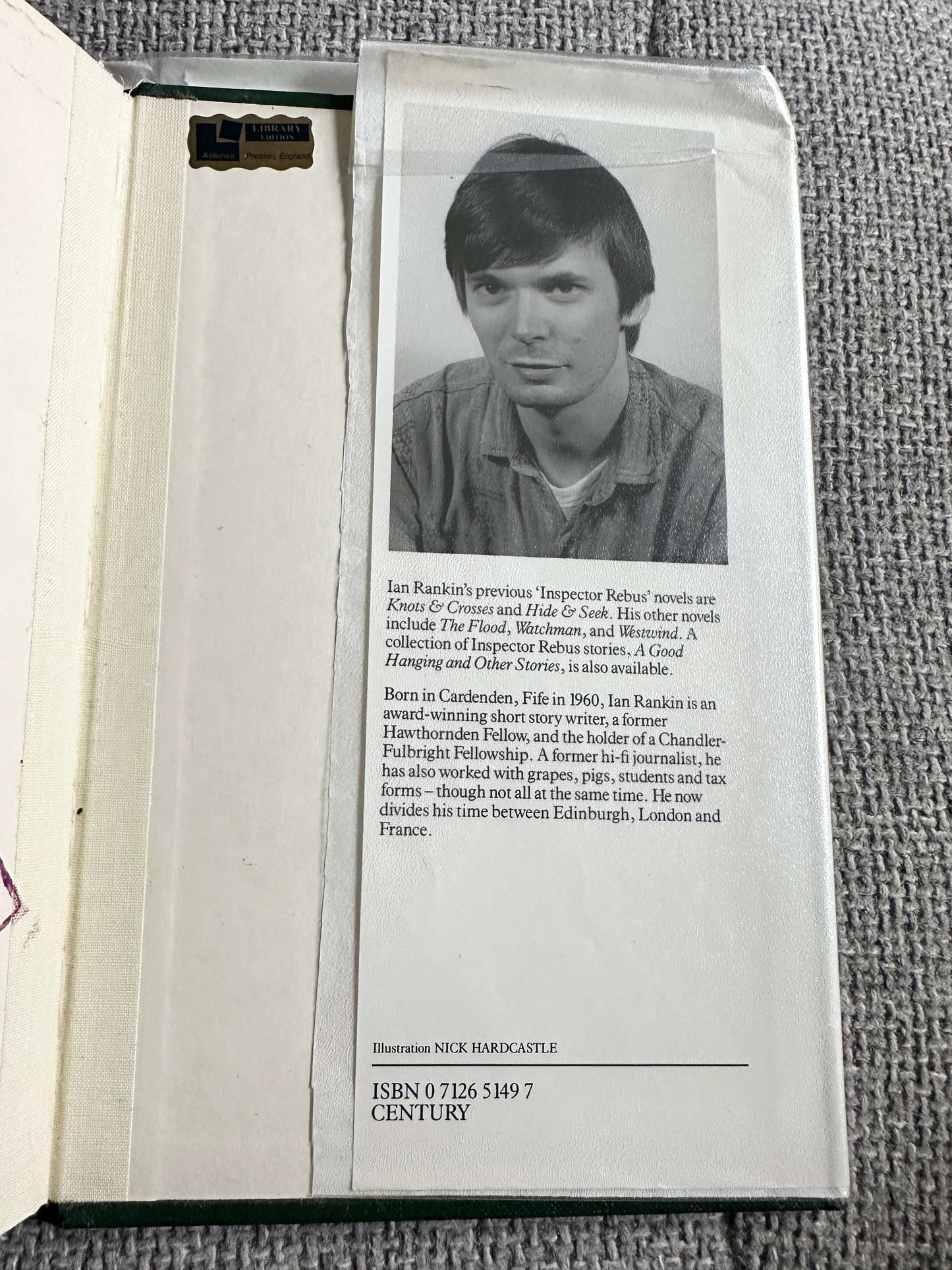 Inside cover featuring author Ian Rankin of Wolfman 1992 Century hardcover with biography