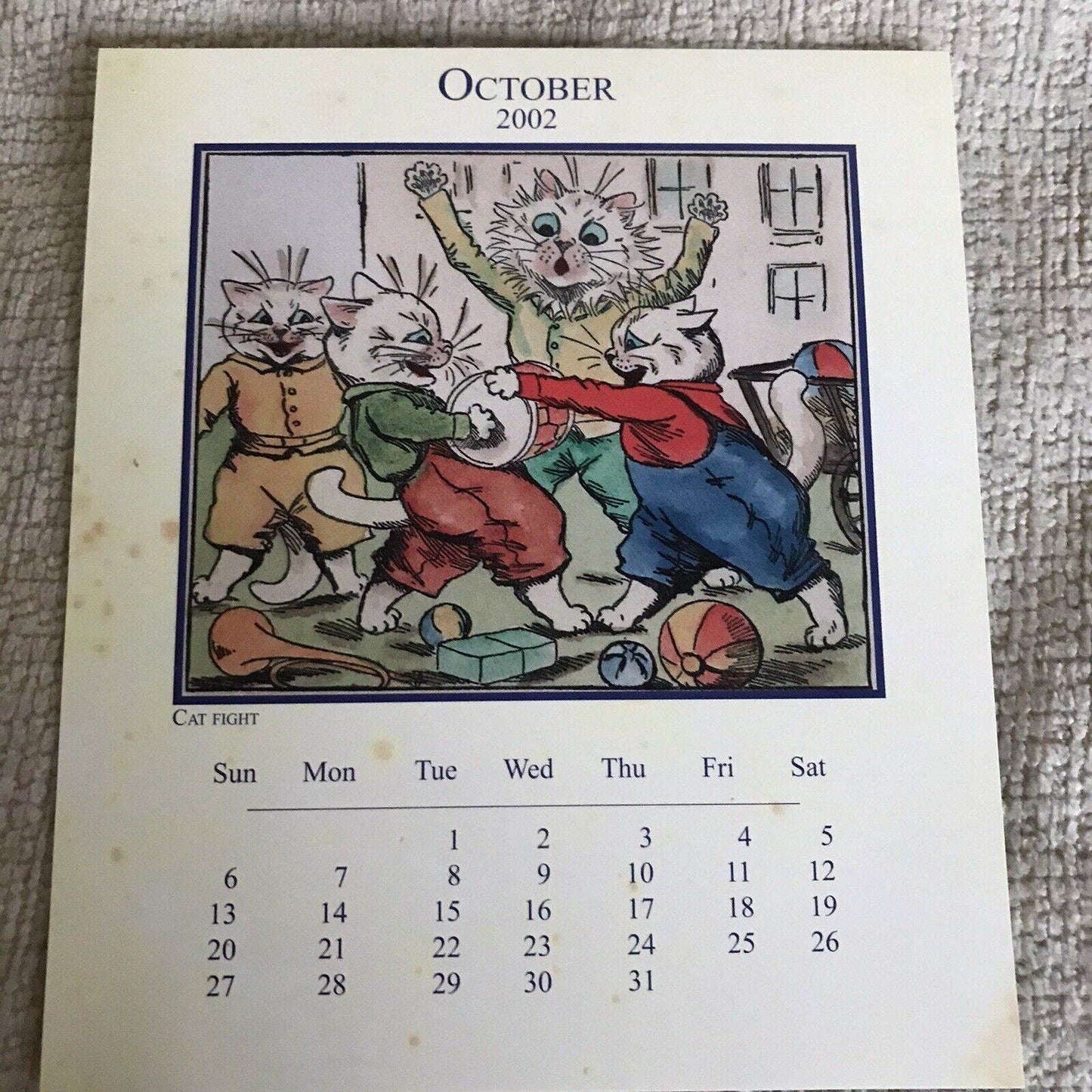 2002 Louis Wain Cats Calendar - Slightly Used with Cute Cats Postcard in Desktop CD Style - Honeyburn Books (UK)