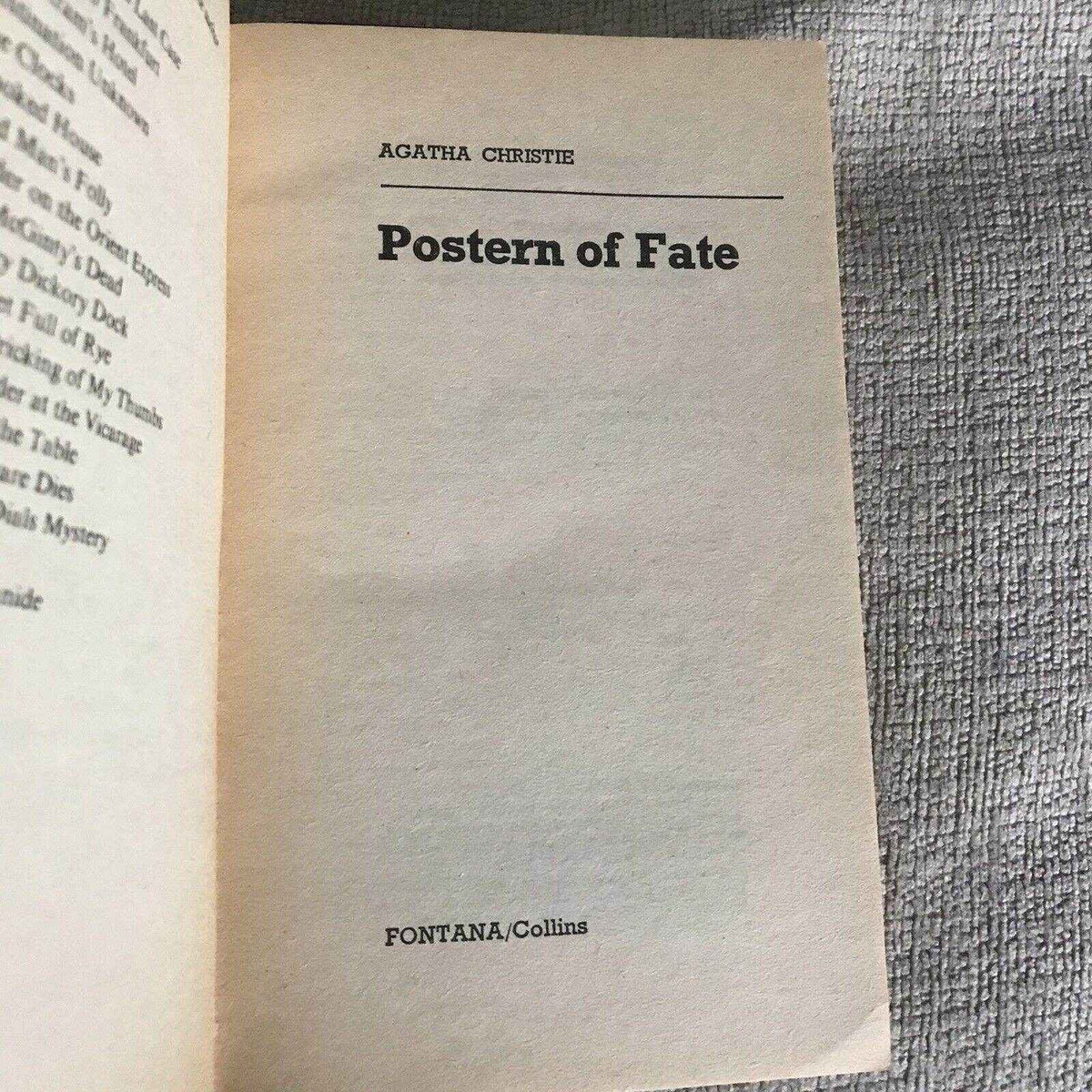1982 Postern Of Fate Agatha Christie - Fontana Edition - Honeyburn Books (UK)