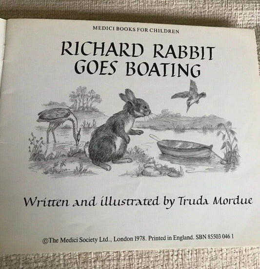 1978 Richard Rabbit Goes Boating - Truda Mordue (Medici Society) - Honeyburn Books (UK)