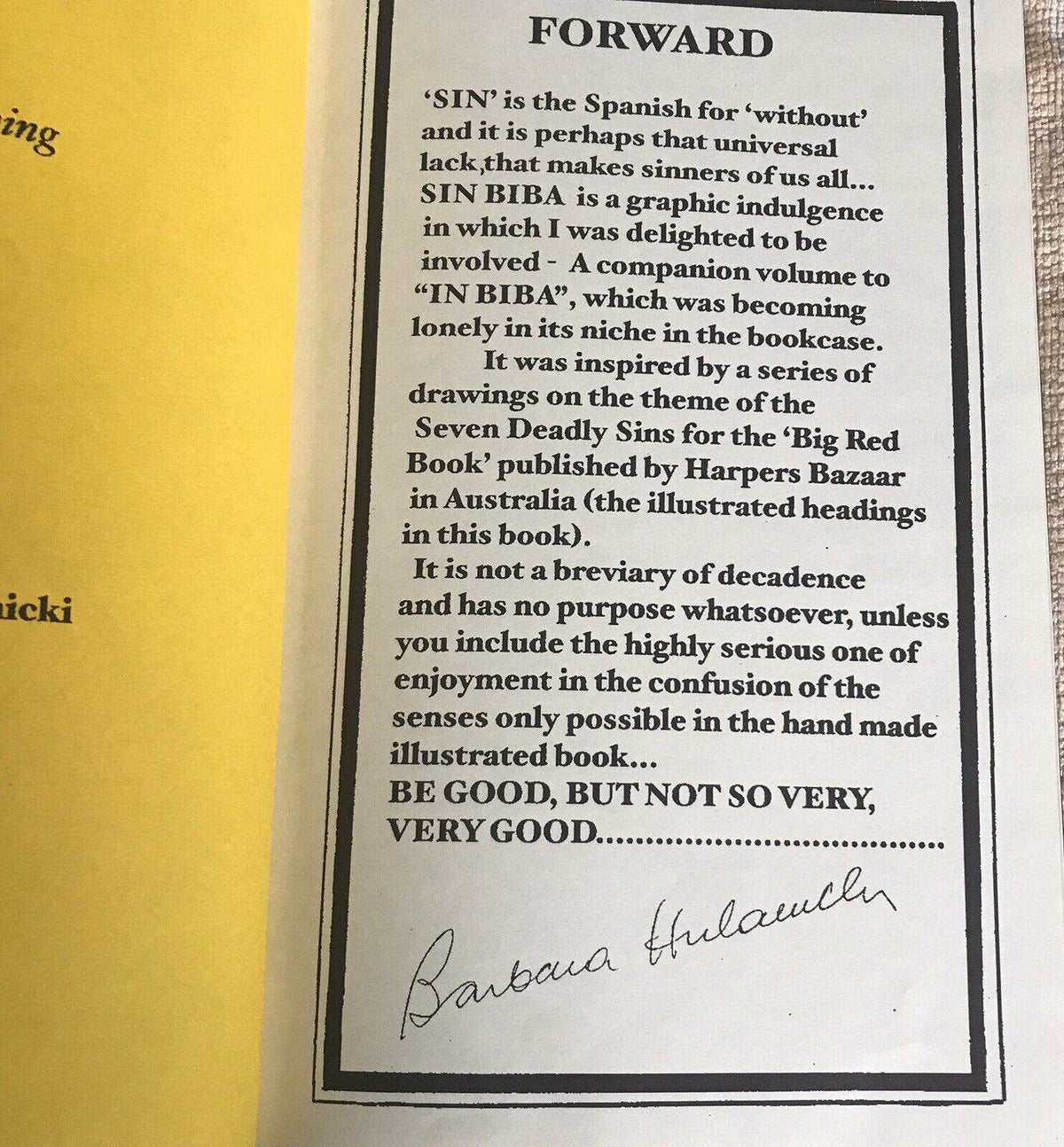 Signed SINBIBA Delisia Howard Barbara Hulanicki 2010 Edition (Hazard Books) - Honeyburn Books (UK)