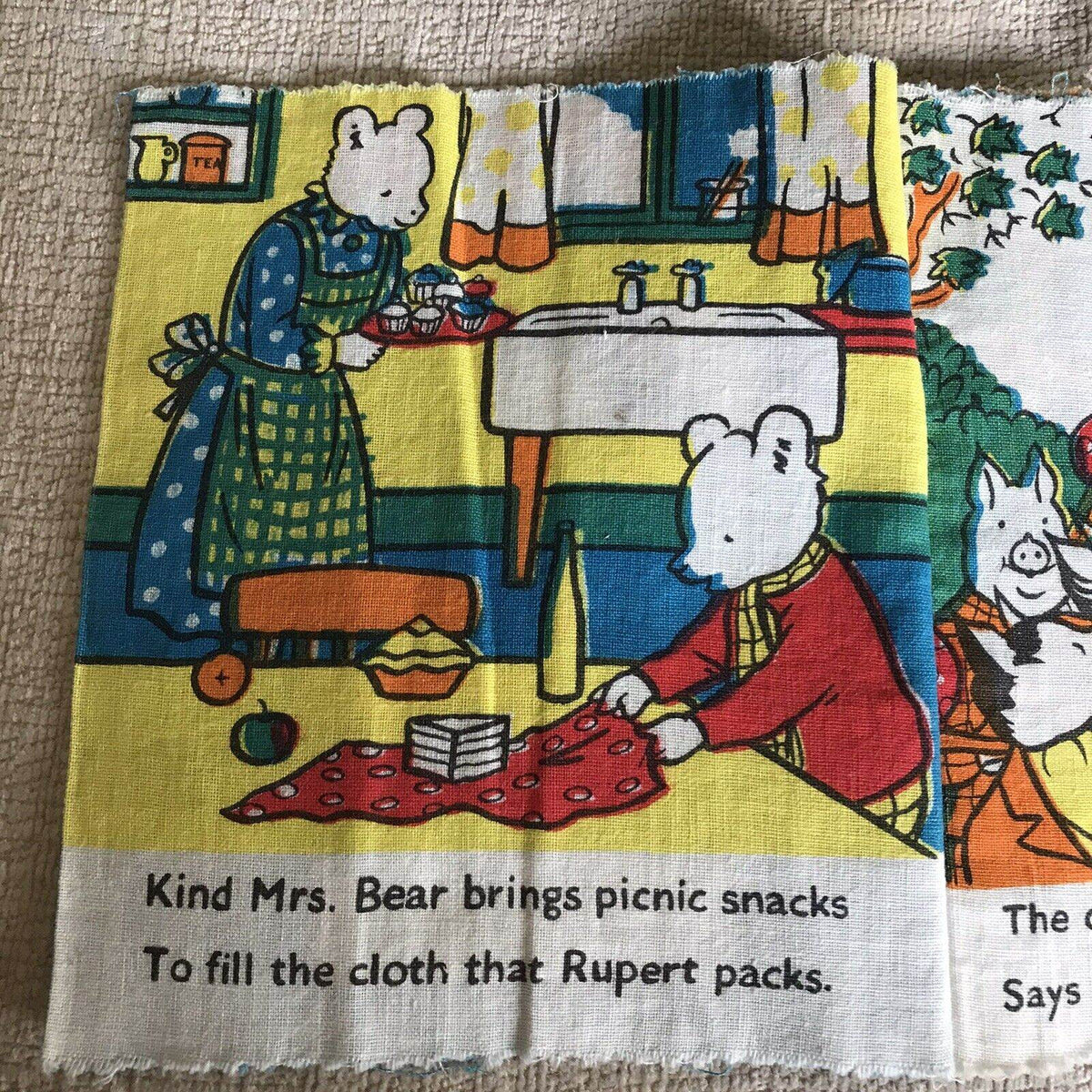 1972*RARE* Rupert Has A Picnic (Mary Tourtel Illust) Bancroft Cloth Books - Honeyburn Books (UK)