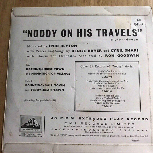 Noddy On His Travels Vinyl Record by Enid Blyton - 45rpm Edition - Honeyburn Books (UK)