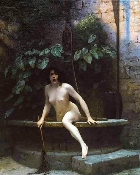 Naked woman coming out of a bath