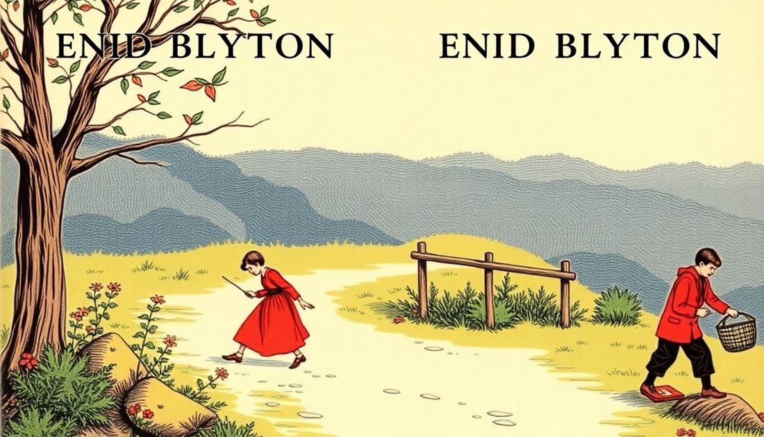 Illustration from Enid Blyton highlighting timeless children's literature classics with children in a picturesque landscape