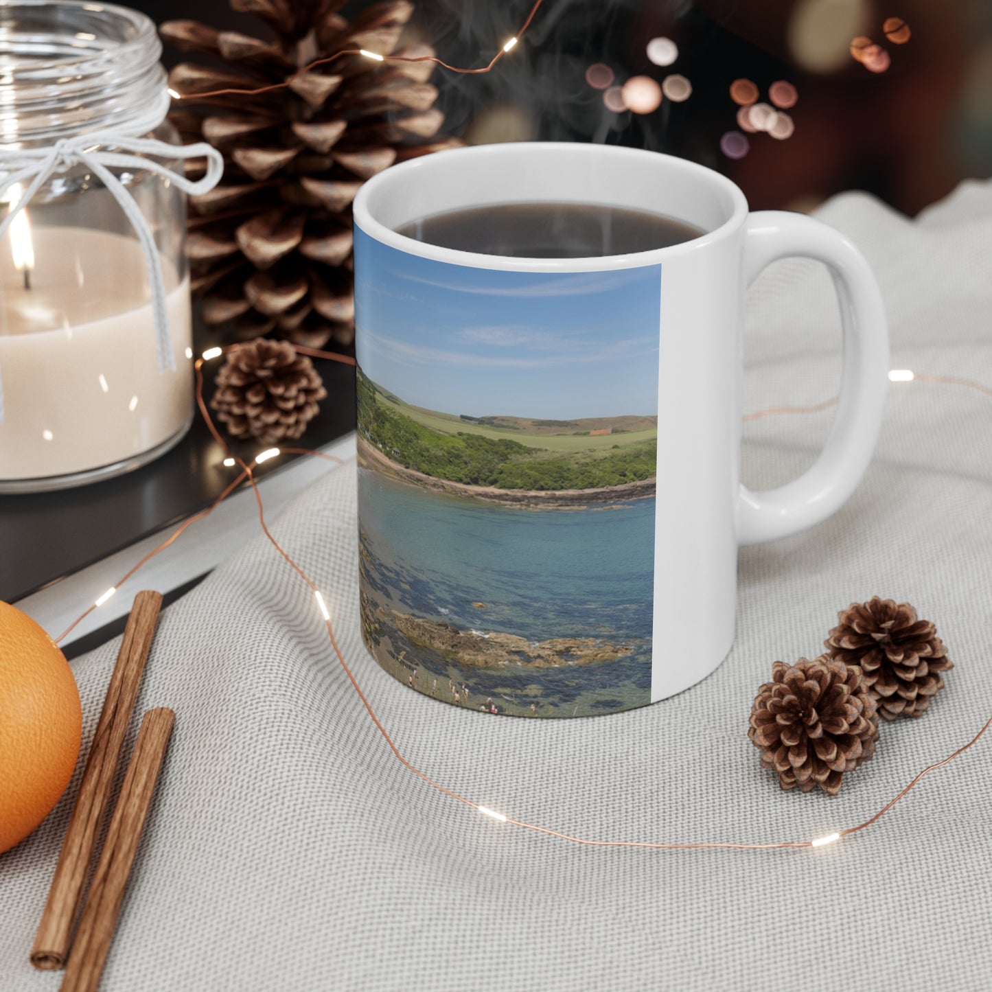 Coldingham Beach Scene Ceramic Coffee Cups, 11oz, 15oz