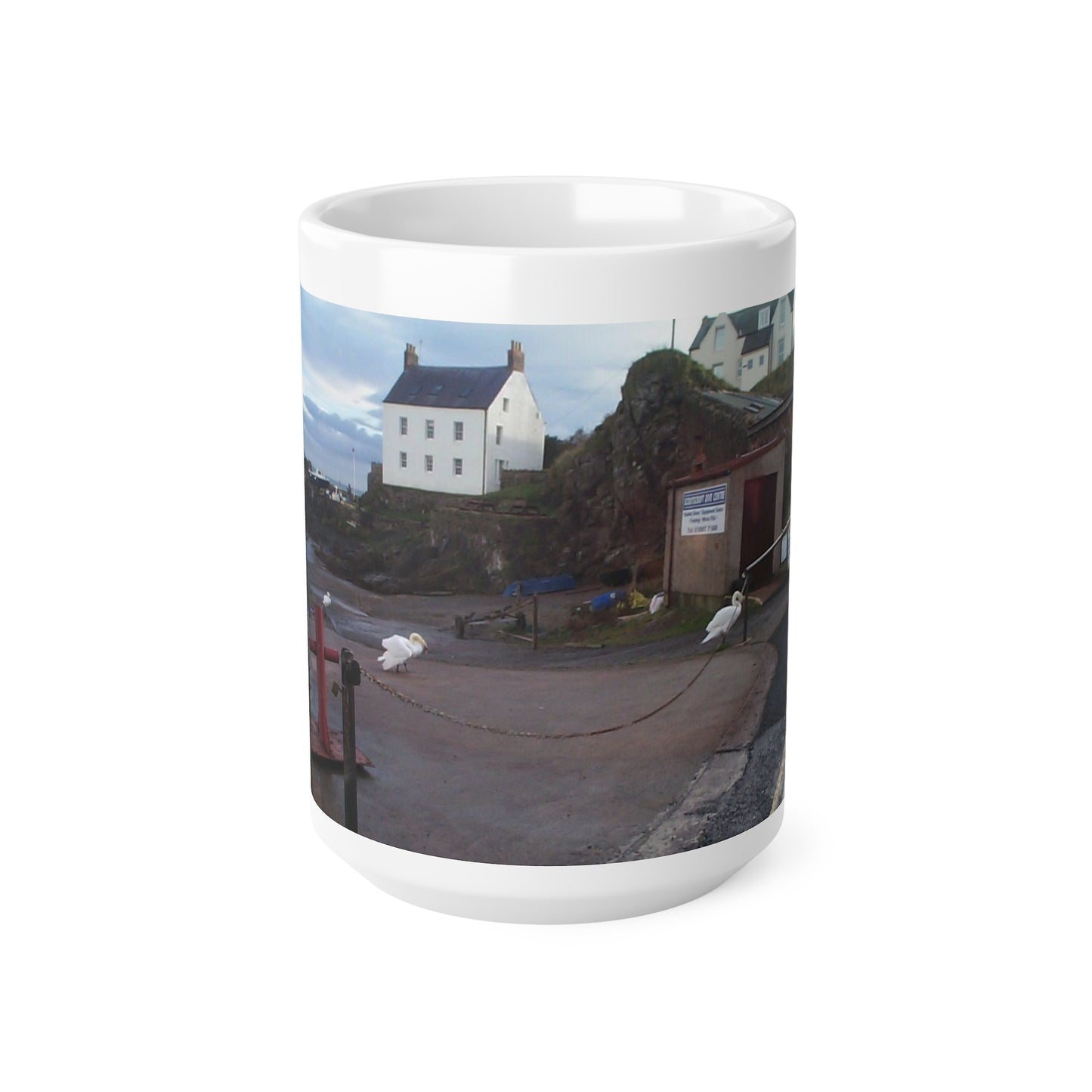 St.Abbs Harbour Swans Ceramic Coffee Cups, 11oz, 15oz