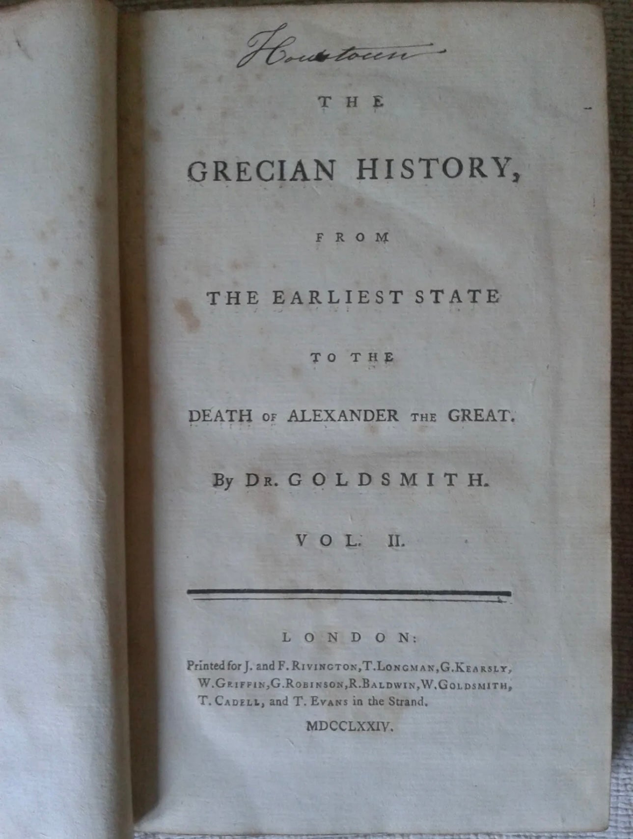 1774 Grecian History 2 volumes Dr. Goldsmith calf skin. Honeyburn Books (UK)