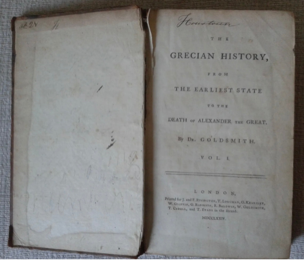 1774 Grecian History 2 volumes Dr. Goldsmith calf skin. Honeyburn Books (UK)
