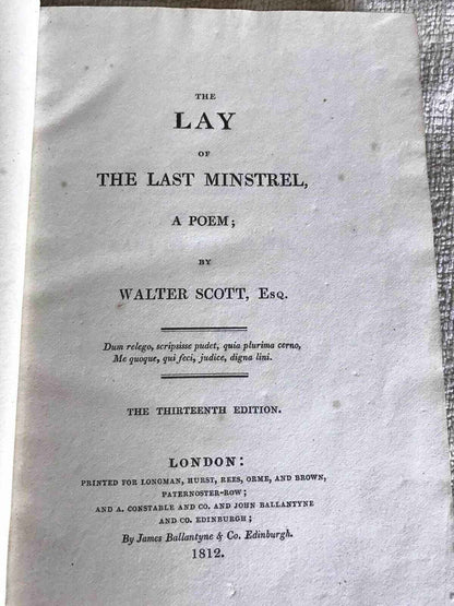 1812 The Lay Of The Last Minstrel by Walter Scott - Ballantyne & Co Edition - Honeyburn Books (UK)