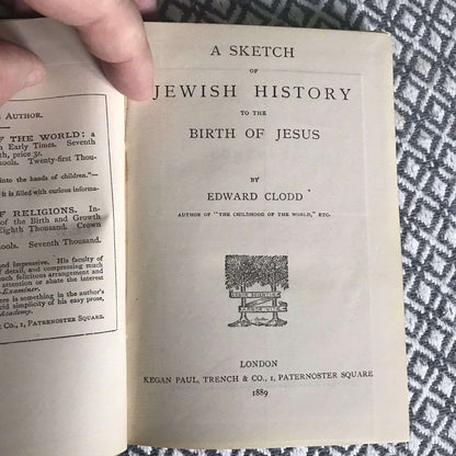 1889 A Sketch Of Jewish History To The Birth Of Jesus Christ - Edward Clodd Honeyburn Books (UK)