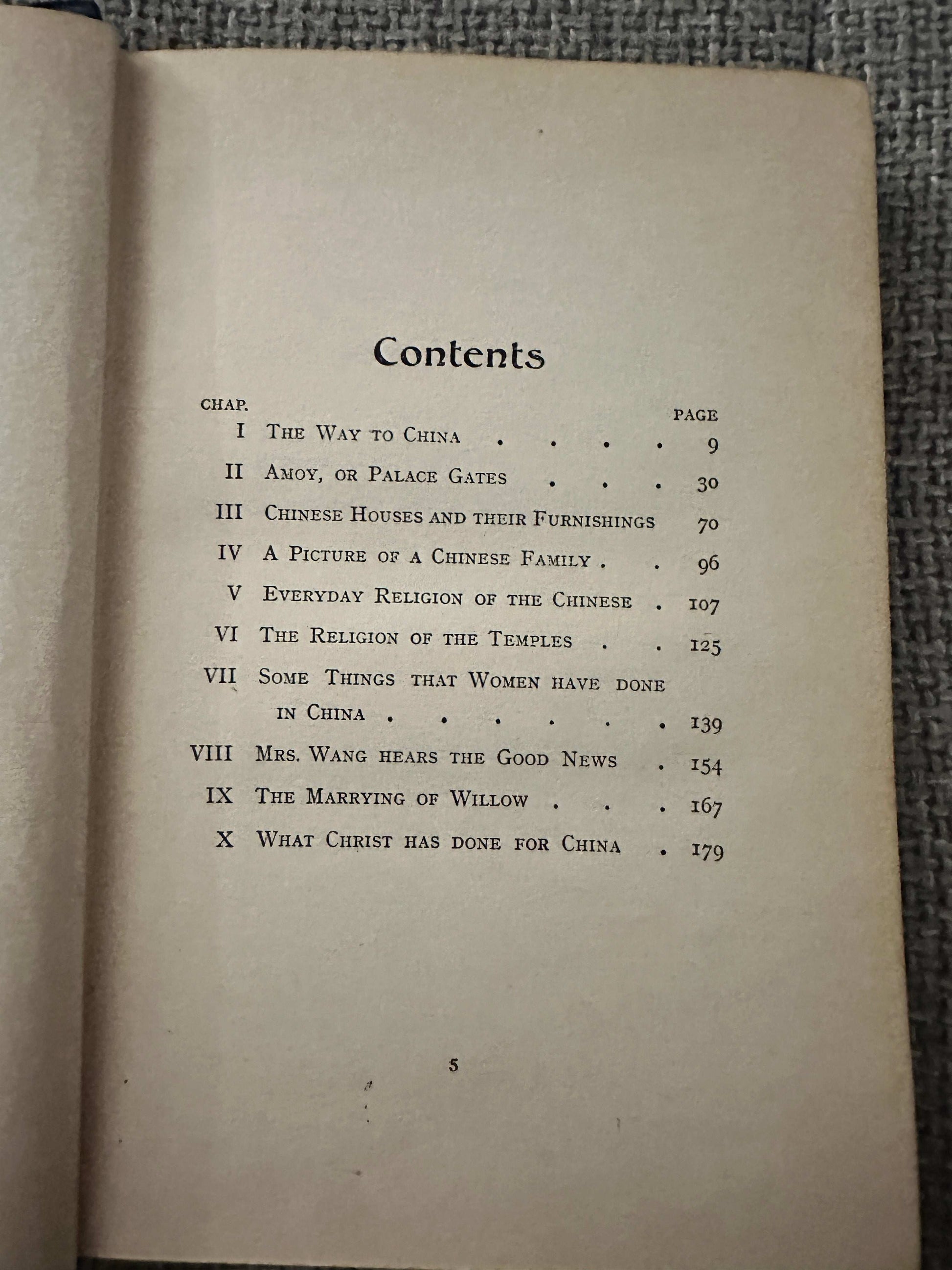 1914 Beside the Bamboo John MacGowan Table of Contents showcasing chapters related to China