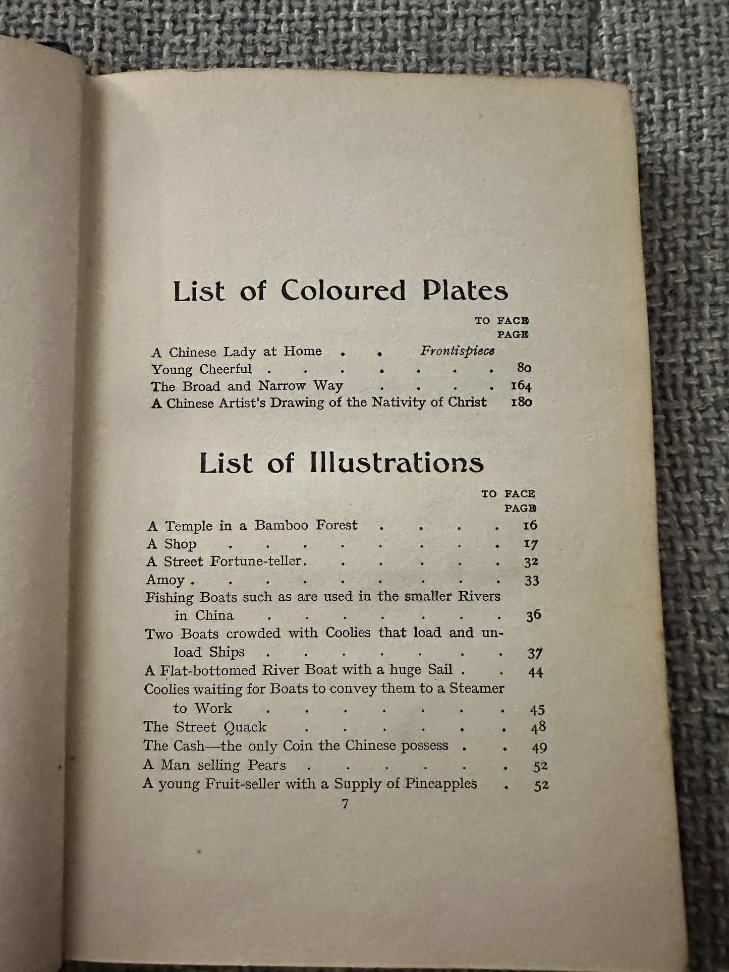 Interior pages of 1914 Beside the Bamboo John MacGowan featuring a list of illustrations