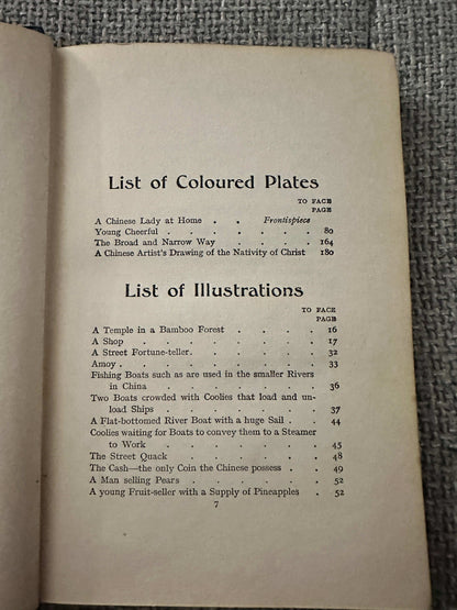 Interior pages of 1914 Beside the Bamboo John MacGowan featuring a list of illustrations