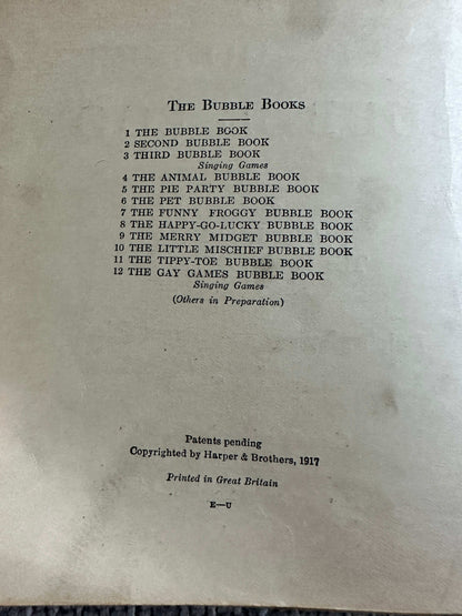 1917 Happy Go Lucky Bubble Book for sale featuring a list of other bubble books on page