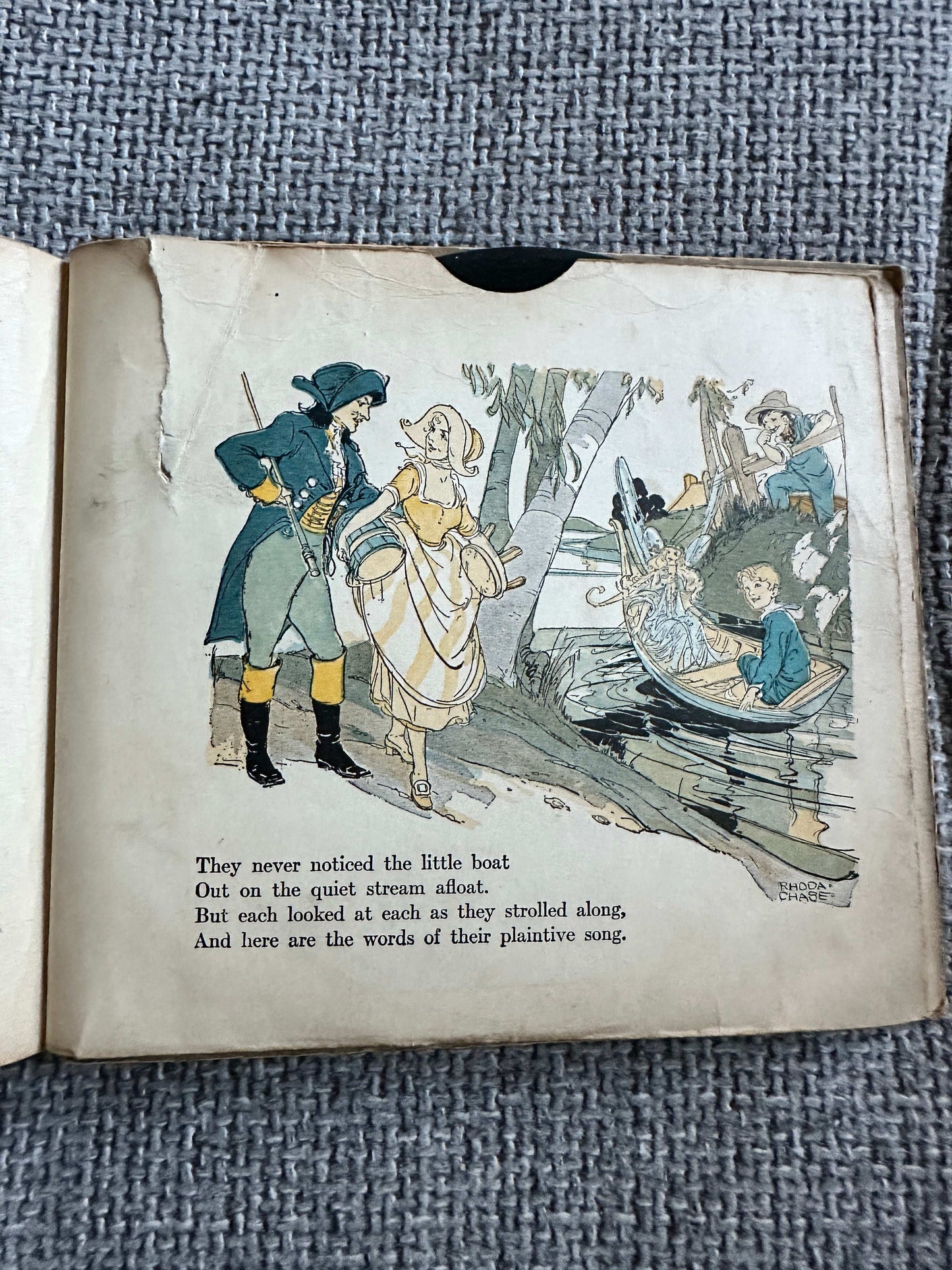 Illustration from 1917 Happy Go Lucky Bubble Book for sale featuring characters by a stream