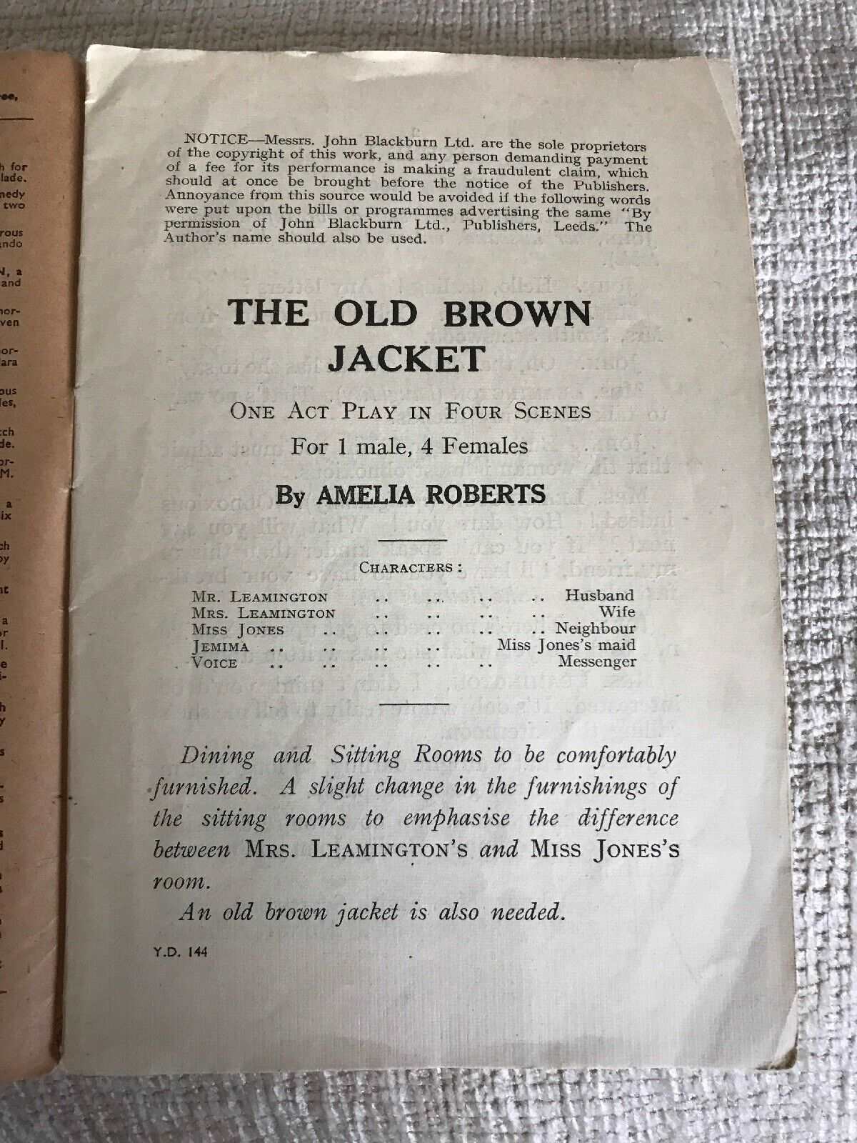 1920’s The Old Brown Jacket - Amelia Roberts Humerous Dialogues Sketches & Recit Honeyburn Books (UK)