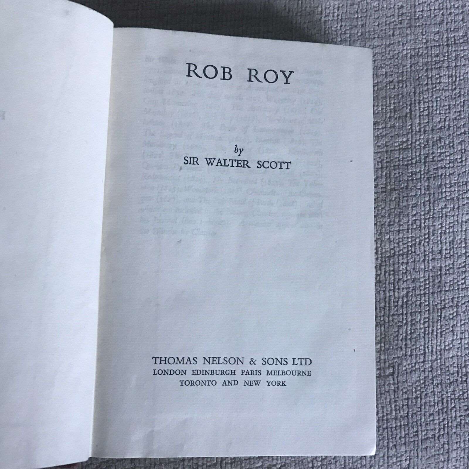 1922 Rob Roy - Sir Walter Scott (Nelson) Honeyburn Books (UK)