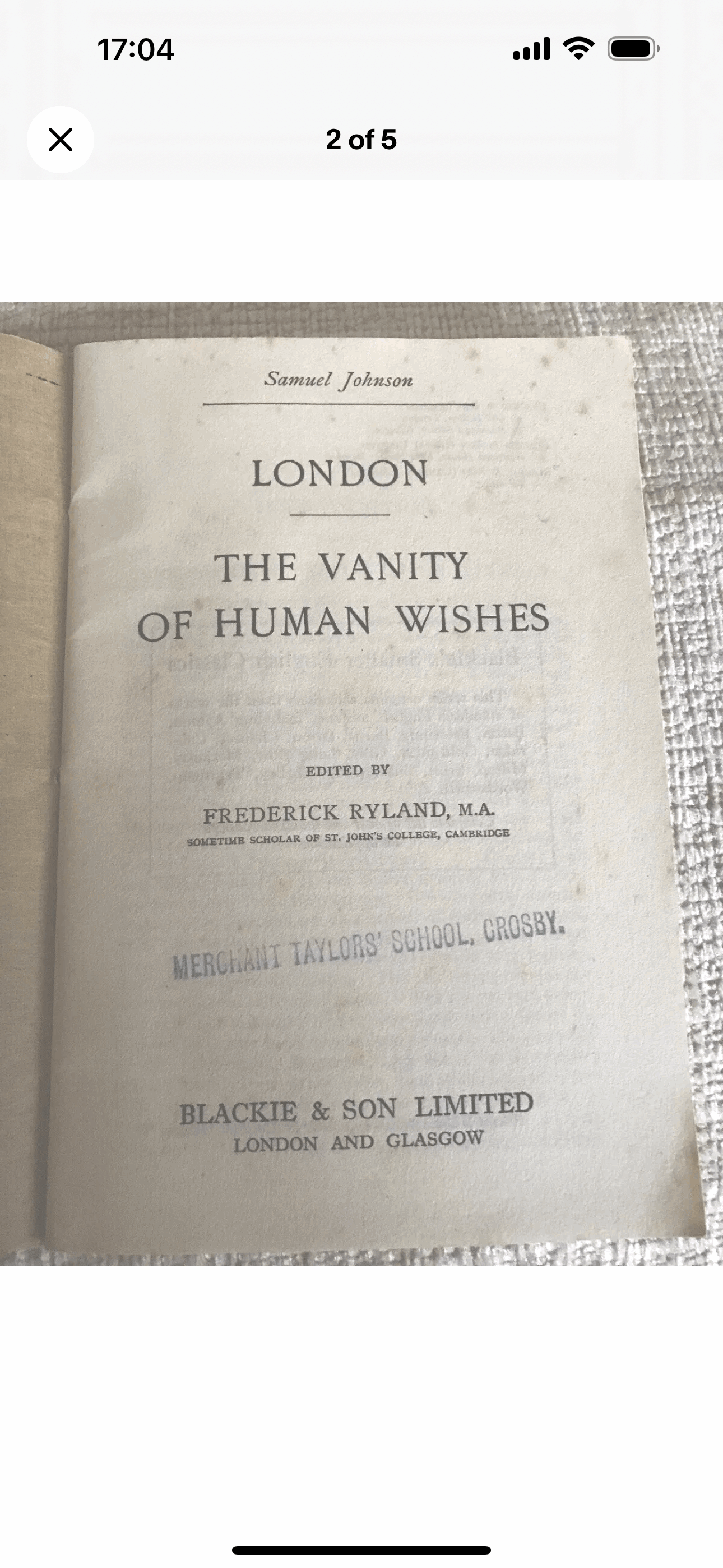 1930’s Samuel Johnson - London & Vanity Of Human Wishes( Blackie & Son) Honeyburn Books (UK)
