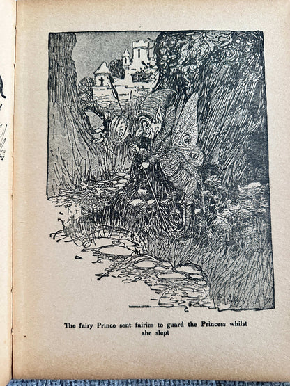 Illustration from 1933 The Fairy Ring hardback showing a fairy Prince guarding a sleeping Princess