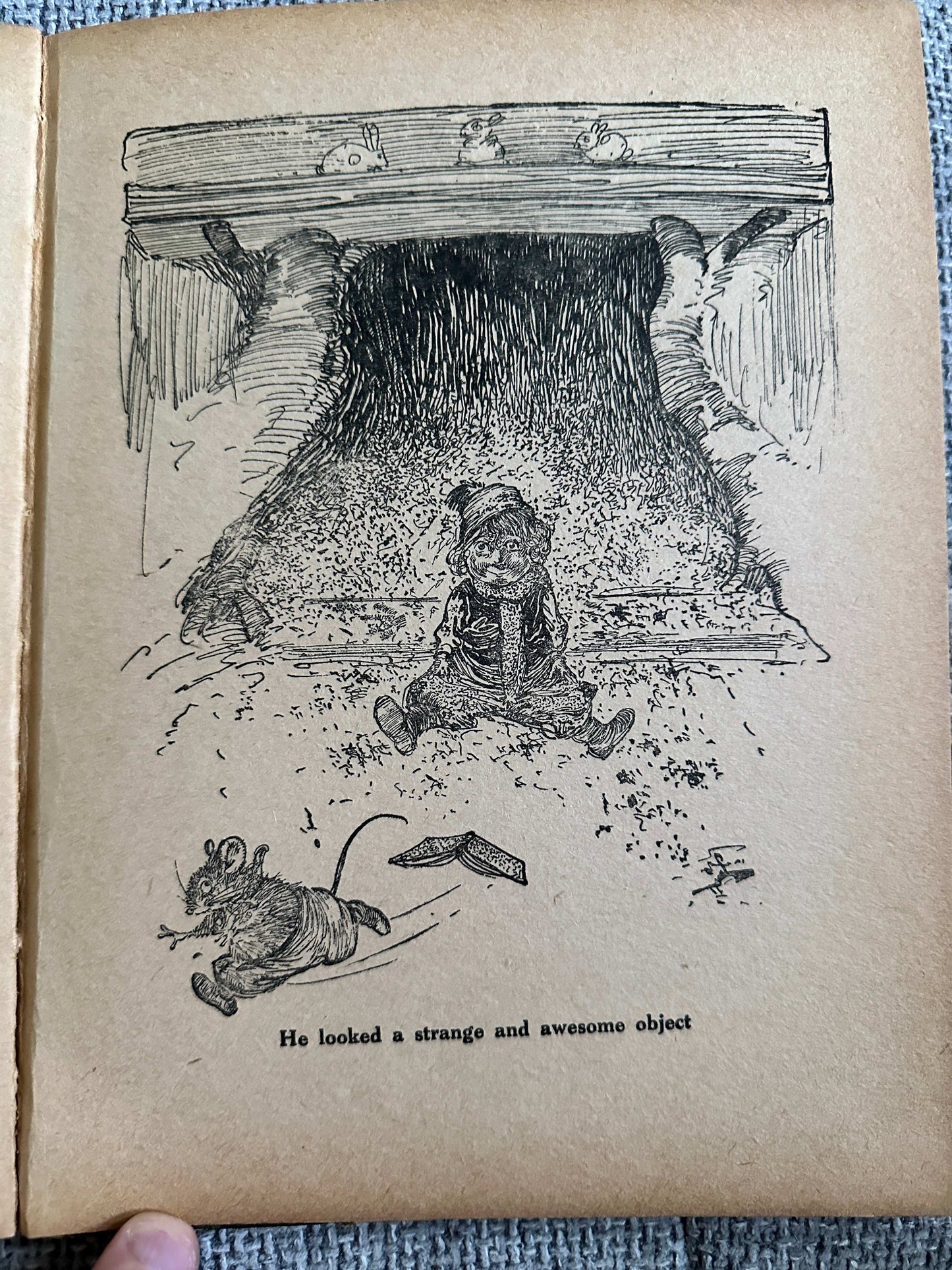 Illustration from 1933 The Fairy Ring hardback featuring whimsical animals in a magical setting