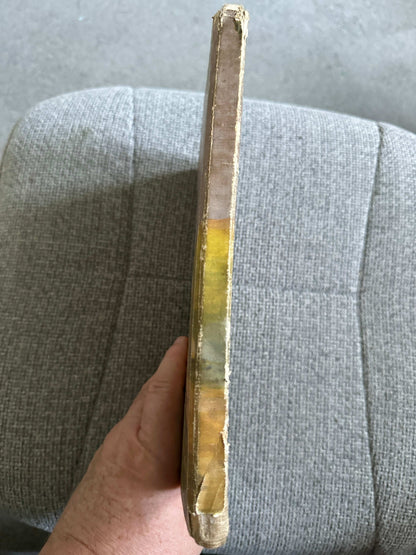 Side view of 1933 The Fairy Ring hardback book showcasing its worn spine and colorful edge.