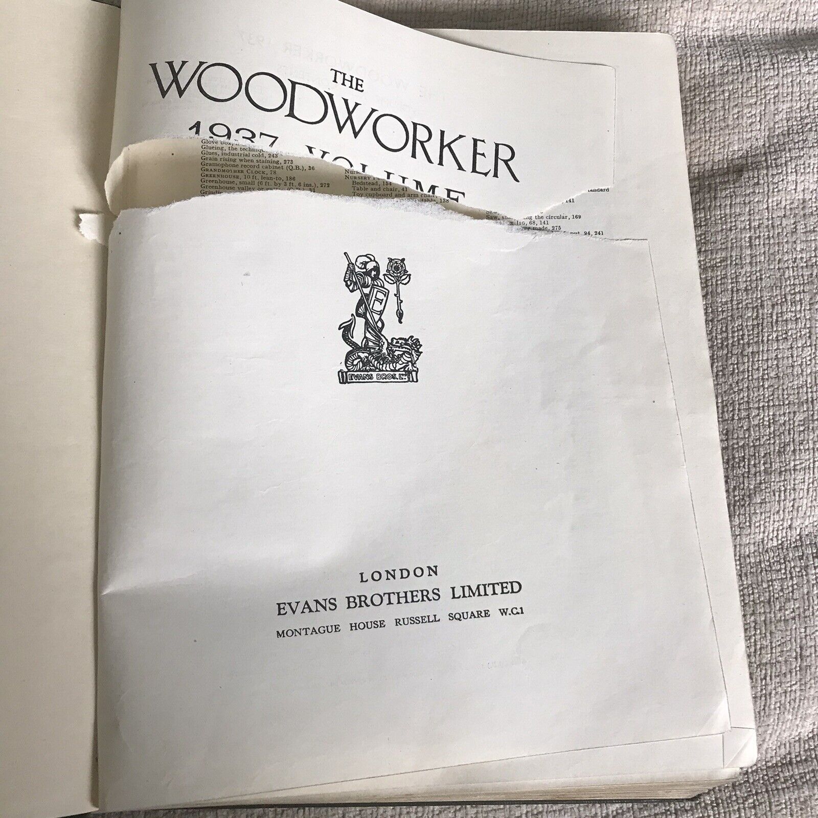 1937 The Woodworker Pub Evan’s Bros Ltd Honeyburn Books (UK)
