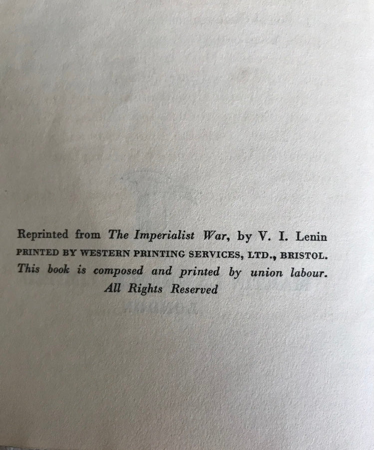 1940 Socialism & War - I. Lenin & Zenoviev(Martin Lawrence Publisher) Honeyburn Books (UK)