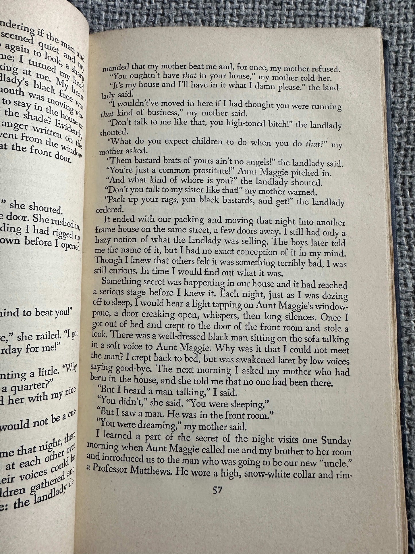 1945 Black Boy first edition page showing text about family and childhood experiences
