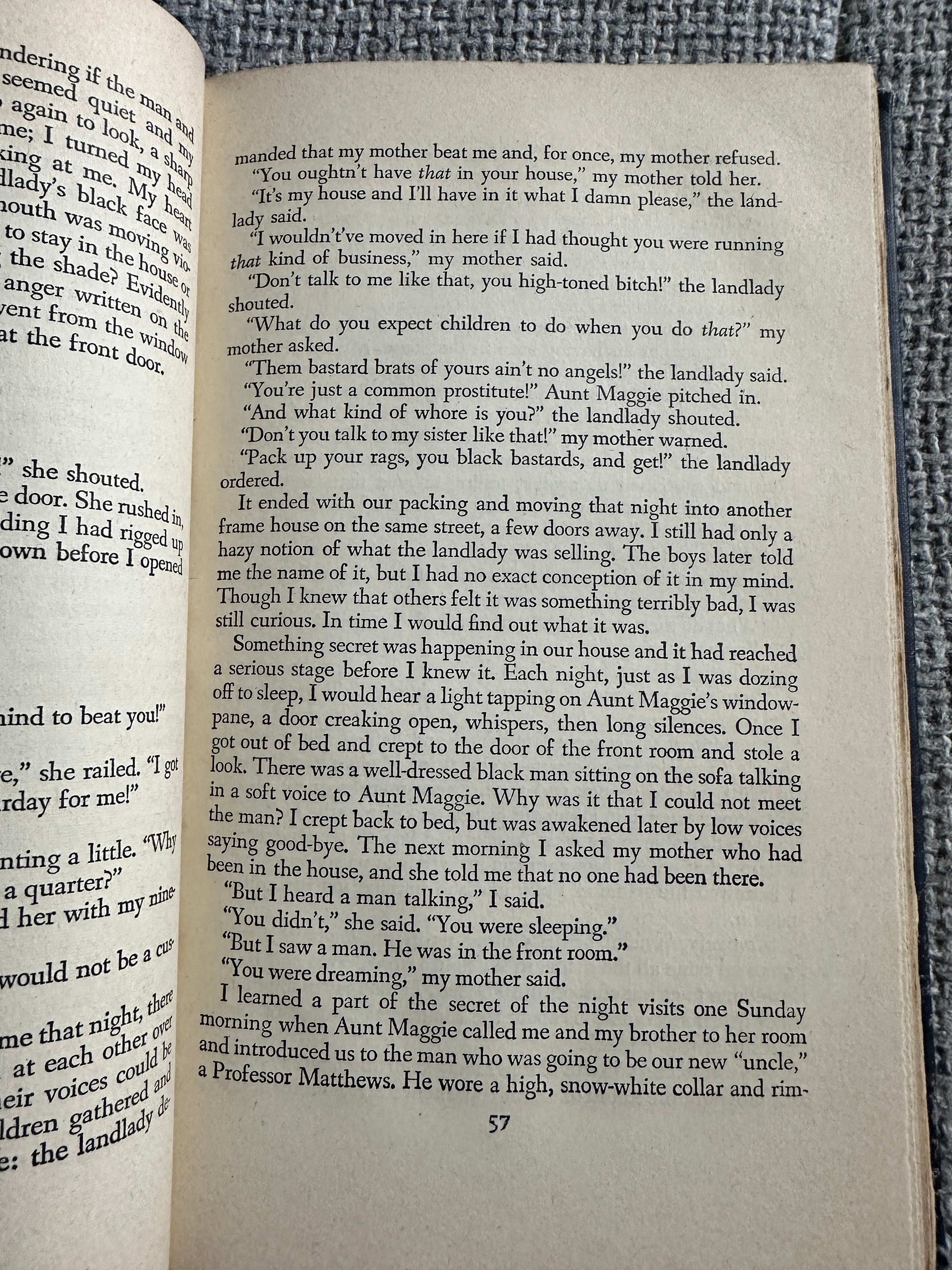 1945 Black Boy first edition page showing text about family and childhood experiences